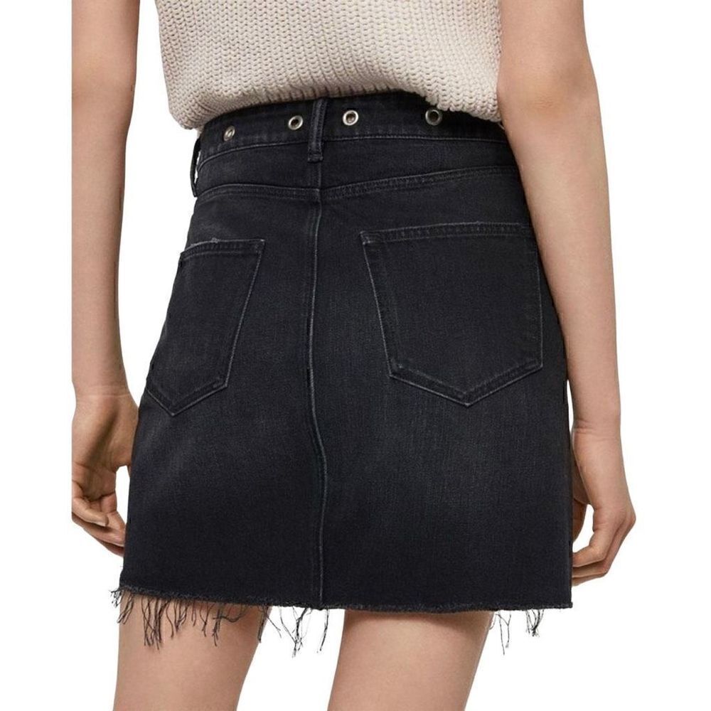 ALLSAINTS Lila Eyelet Grommet Waist Denim Mini Skirt Black US Size 8 NWT - Picture 5 of 5